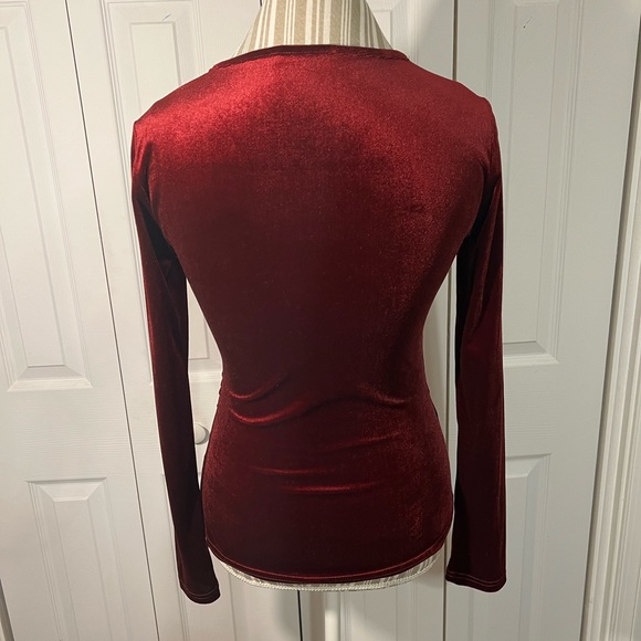 NWOT Guberry Burgundy Deep V Neck Long Sleeve Velvet Top - Picture 4 of 8